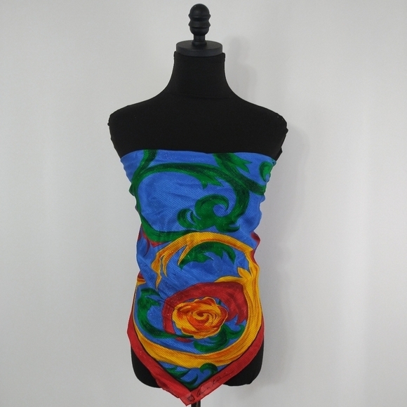 Vintage 80s Anne Klein Primary Colors Scarf Colorful Classic Maximalist - Picture 2 of 6